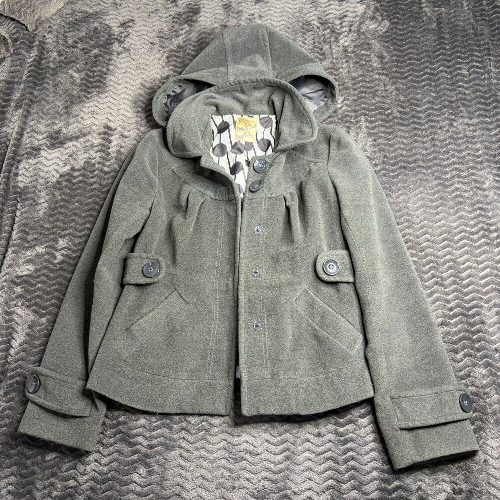 Tulle Button Up Gray Jacket Womens Size M Coat